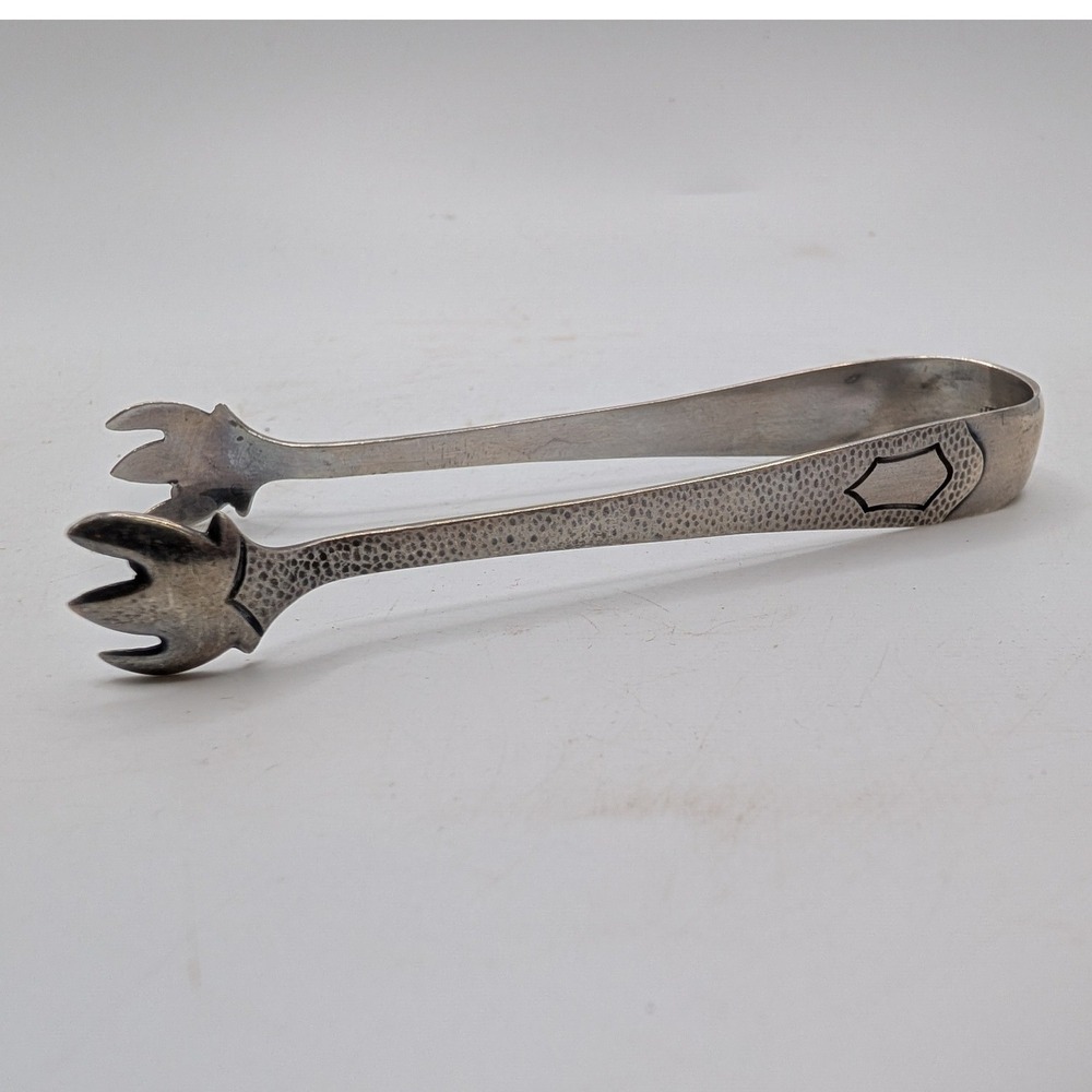 Vtg Sterling Silver Sugar Bonbon Tongs Hammered Shield Claw Small  3.5in 18g